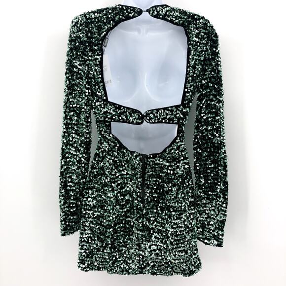 BARDOT Women's Lilia Sequin Mini Dress XS US 2 Vivid Green Long Sleeve NWT - Picture 8 of 13